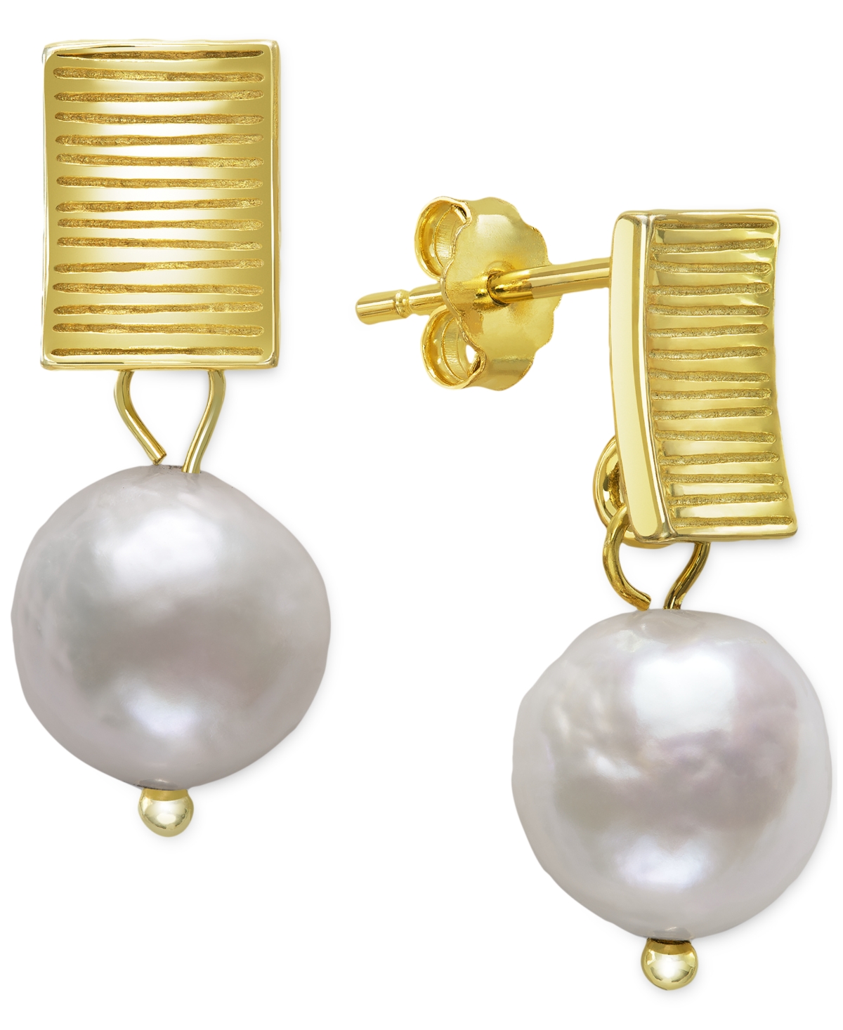 Belle De Mer Cultured Freshwater Baroque Pearl (9-10mm) Drop Earrings In 14k Gold-plated Sterling Silver In Gold Over Silver