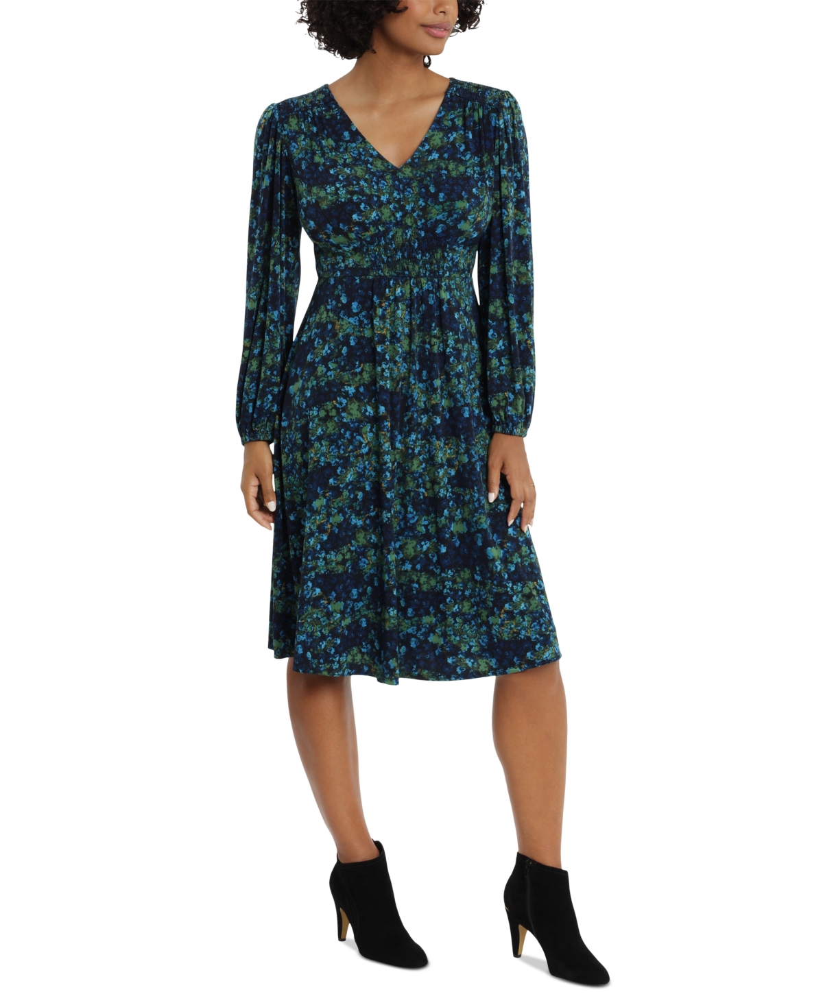 Women's Smocked Fit & Flare Dress - Navy/Blue
