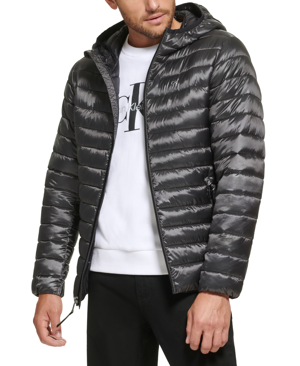 Shop Calvin Klein Men's Hooded & Quilted Packable Jacket In Granite Iridescent