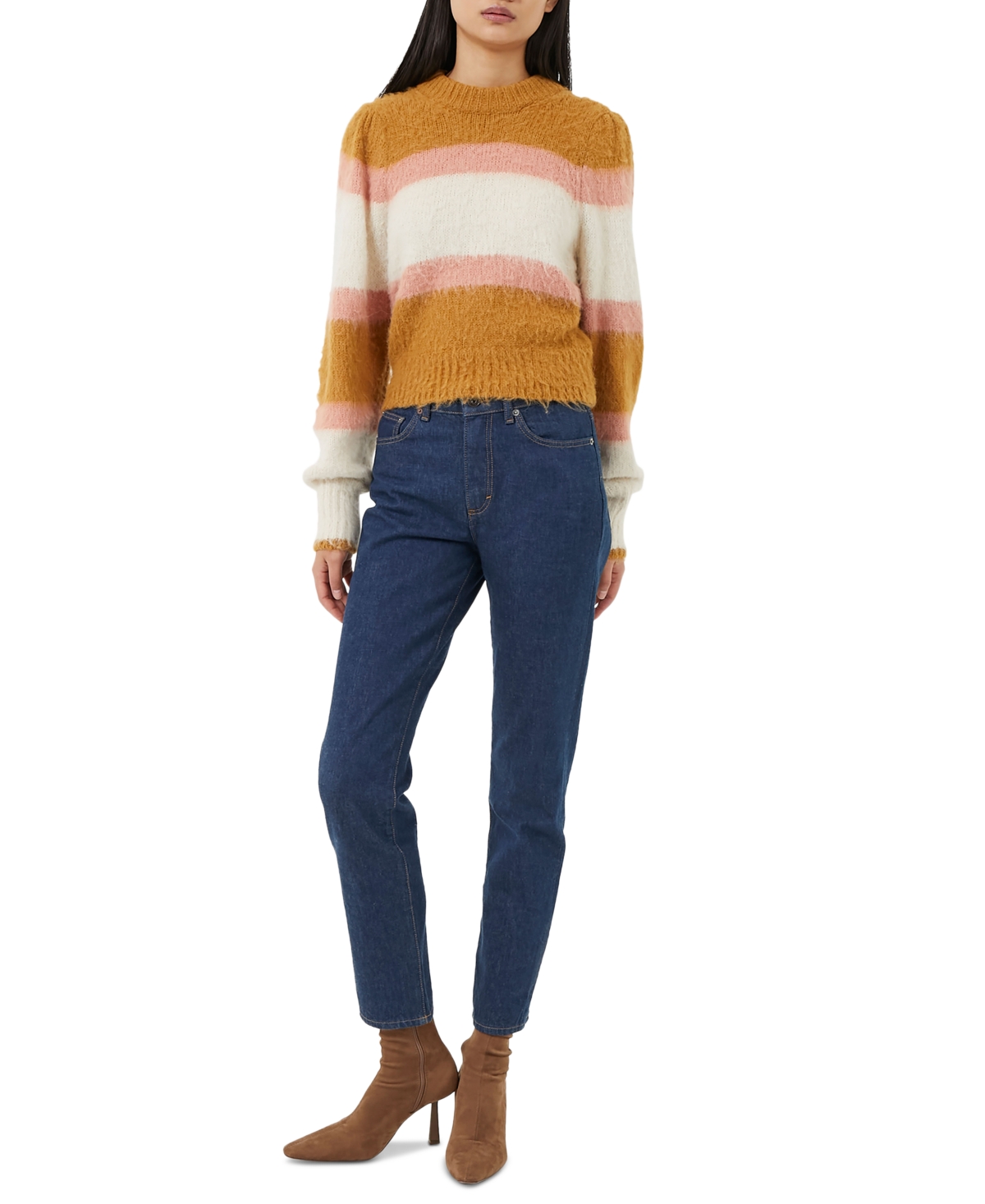 FRENCH CONNECTION WOMEN'S MOLI BRUSHED STRIPED JUMPER SWEATER