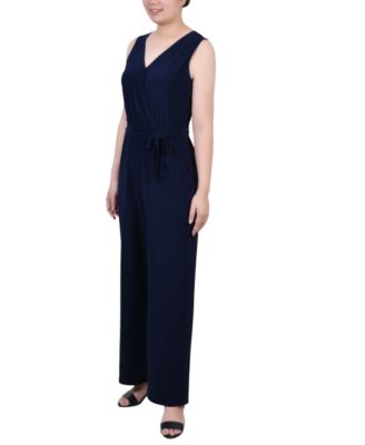 Petite Short Sleeveless Belted Jumpsuit
