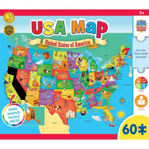 Детские игрушки MasterPieces Puzzles Explorers - USA Map with State Shaped pieces 60 Piece Kids Puzzle, цвет: Разноцветный