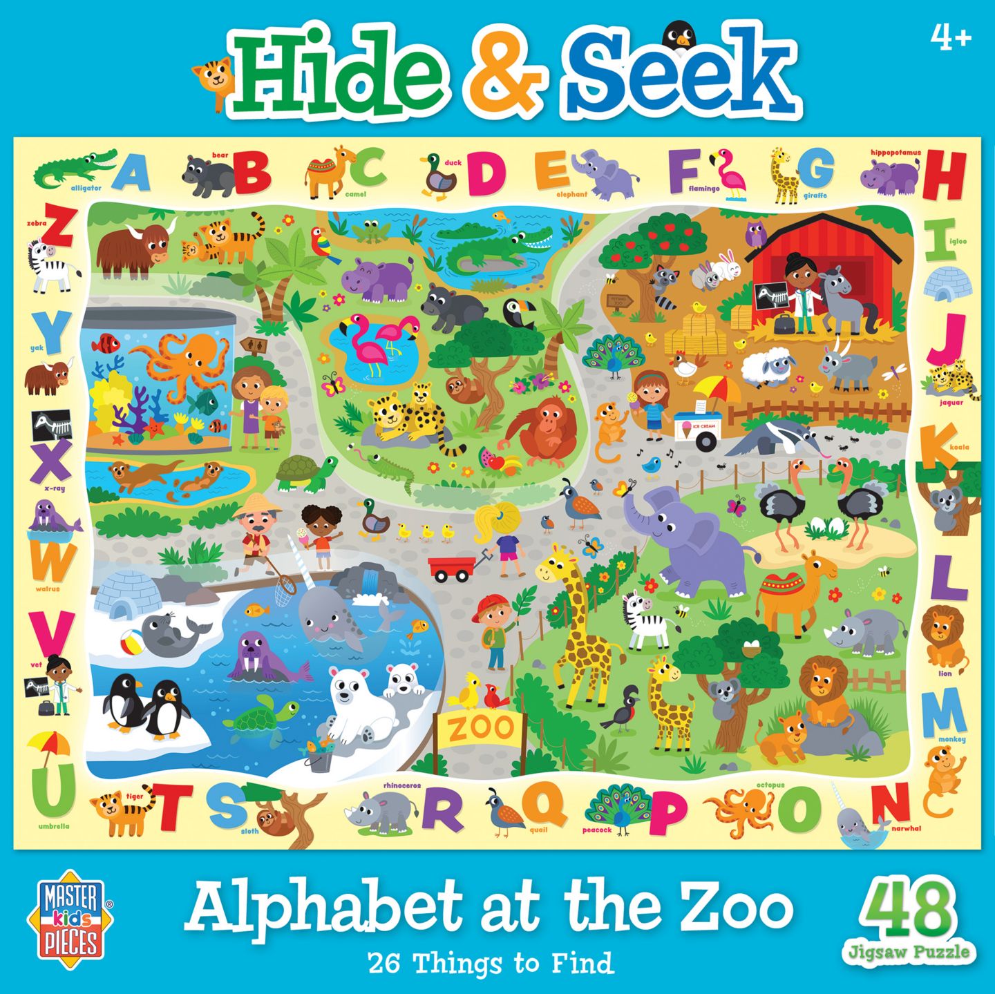 Детский пазл MasterPieces Puzzles Hide & Seek Alphabet at the Zoo 48-Piece Puzzle, Ages 4+, цвет: Разноцветный — фото 1
