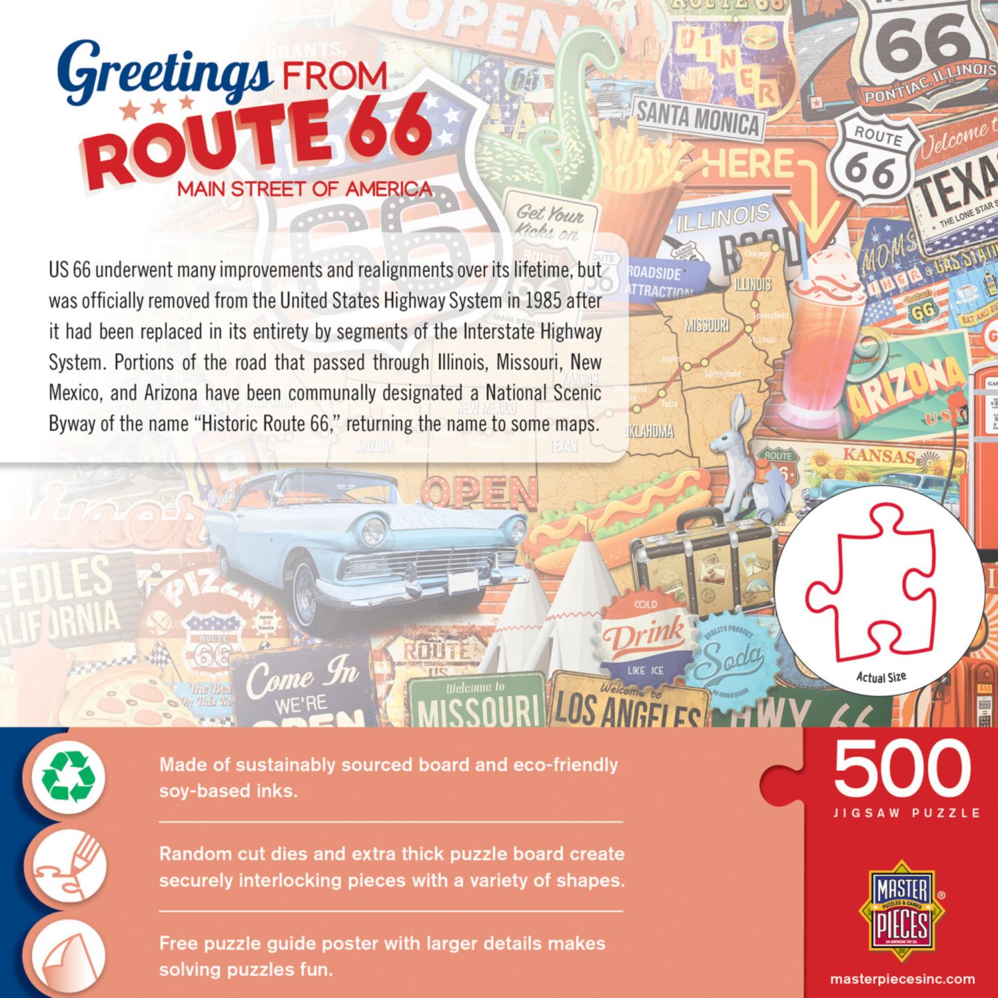 Детская игрушка MasterPieces Puzzles Greetings From Route 66 - 500 Piece Jigsaw Puzzle, цвет: Разноцветный — фото 3