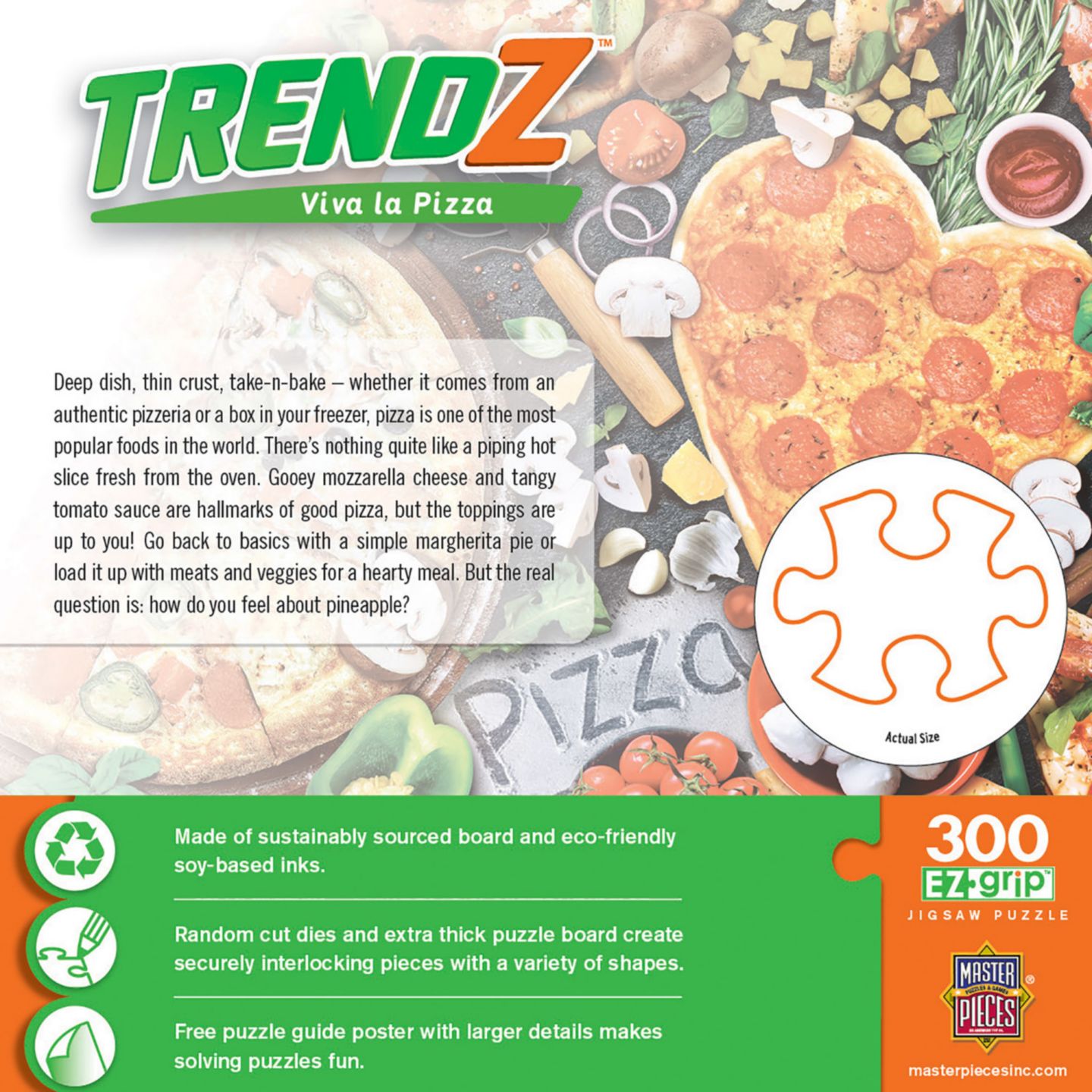 Детская игрушка MasterPieces Puzzles MasterPieces Trendz - Viva La Pizza 300 Piece EZ Grip Jigsaw Puzzle, цвет: Разноцветный — фото 2