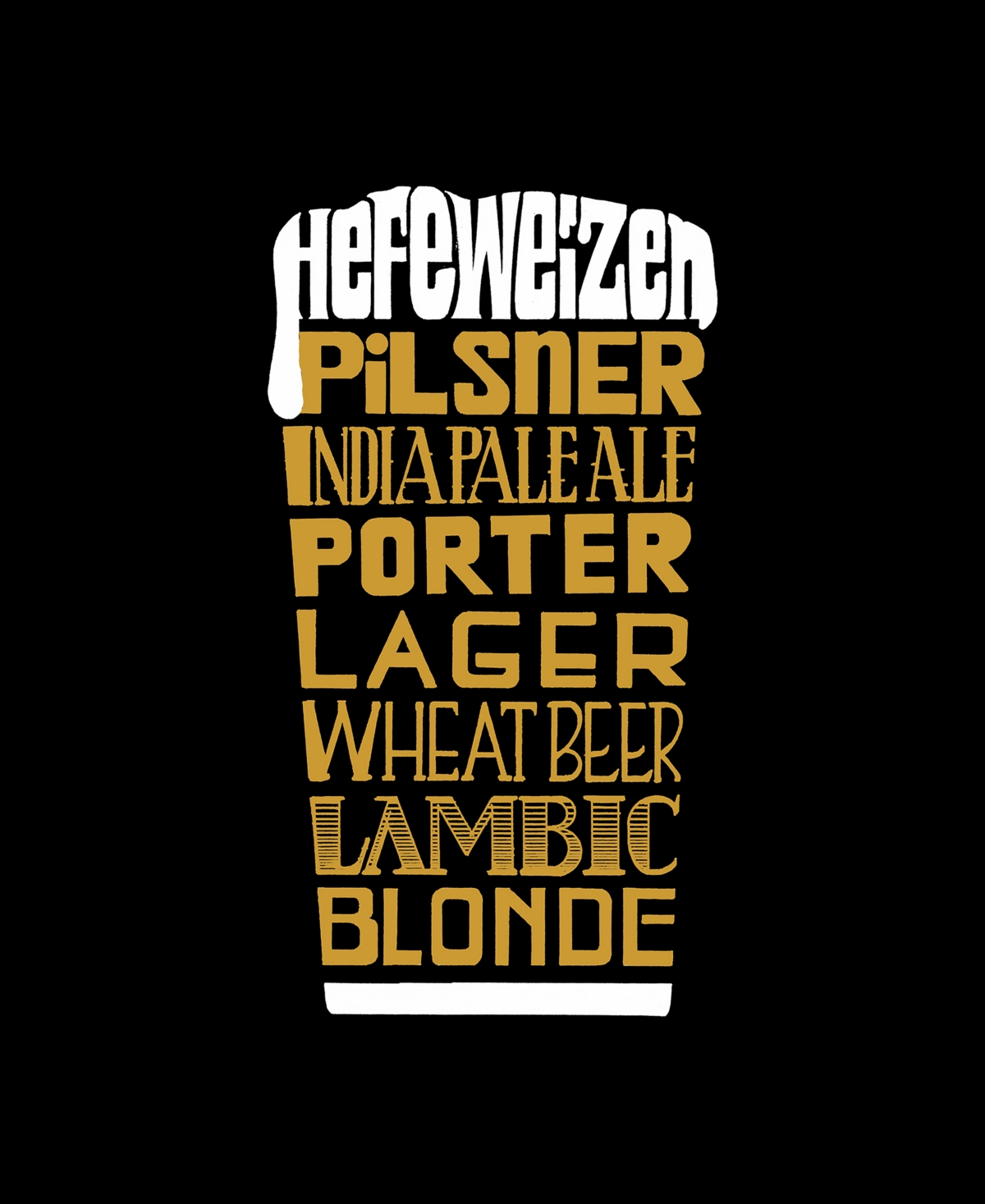 La Pop Art Men's Raglan Baseball 3/4 Sleeve Styles of Beer Word Art T-shirt - White