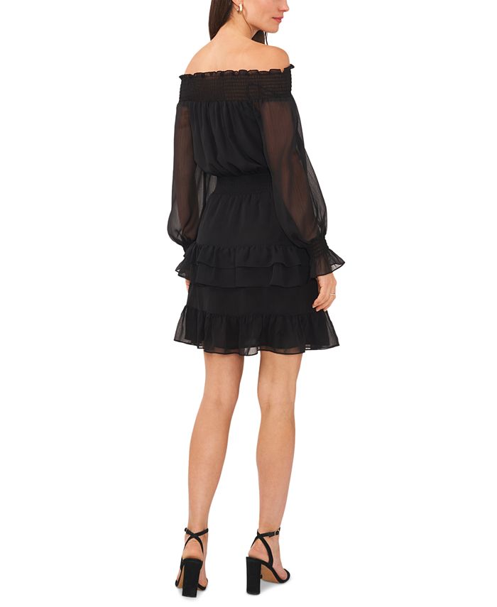 MSK Women's Solid Off-The-Shoulder Smocked Tiered Ruffled Dress - Macy's