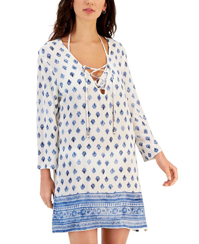J Valdi Women's Venice LaceUpNeck Tunic CoverUp Macy's