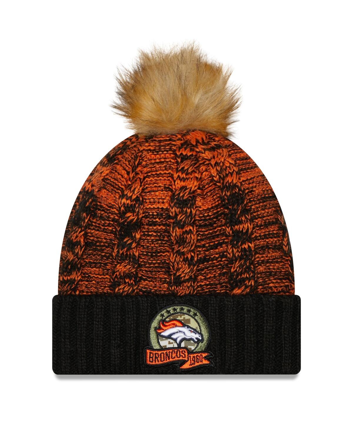 Shop New Era Women's  Black, Orange Denver Broncos 2022 Salute To Service Pom Knit Hat In Black,orange
