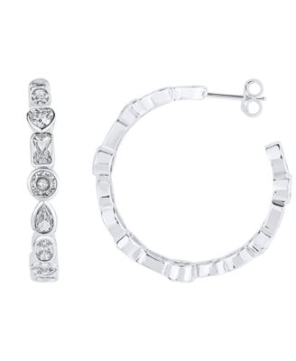 Crystal Multi Shape Stone in Fine Silver Plated C Hoop Earring