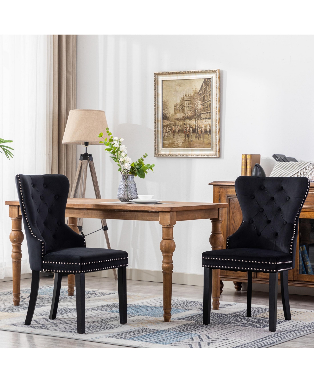 WestinTrends Velvet Upholstered Tufted Dining Chairs Set of