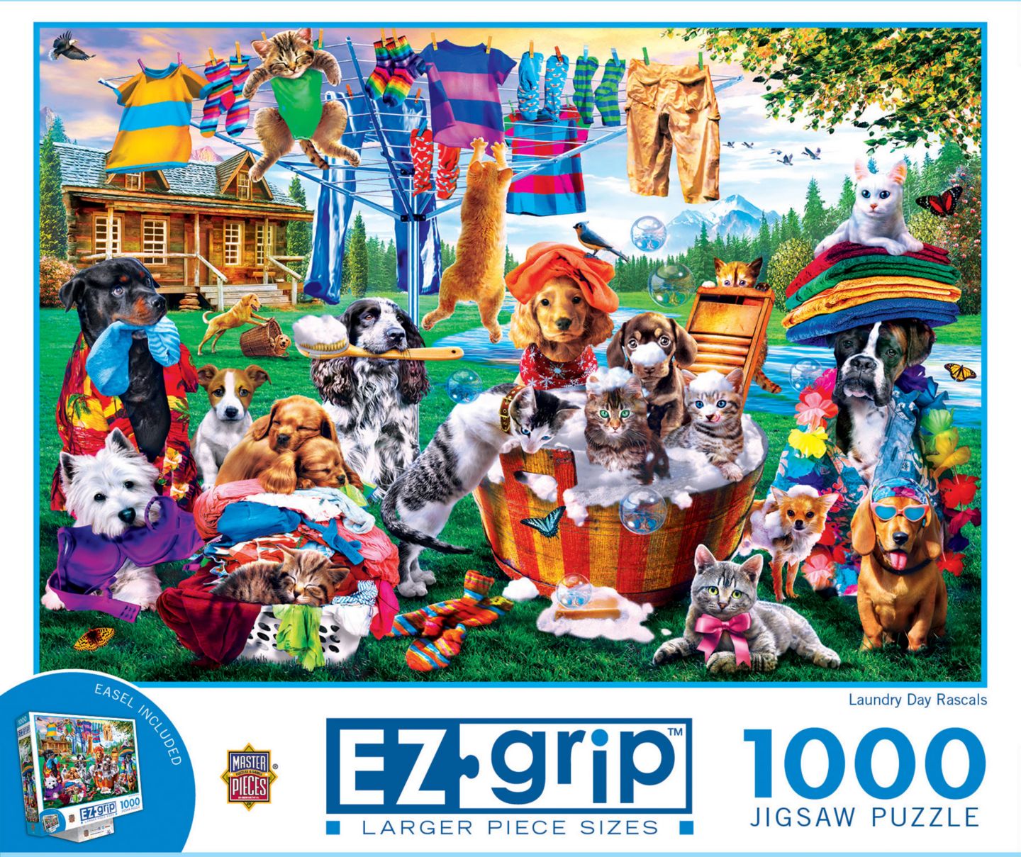 Детский пазл MasterPieces Puzzles Masterpieces Ez Grip Laundry Day Rascals 1000 Piece Jigsaw Puzzle, от 14 лет, цвет: Разноцветный — фото 1