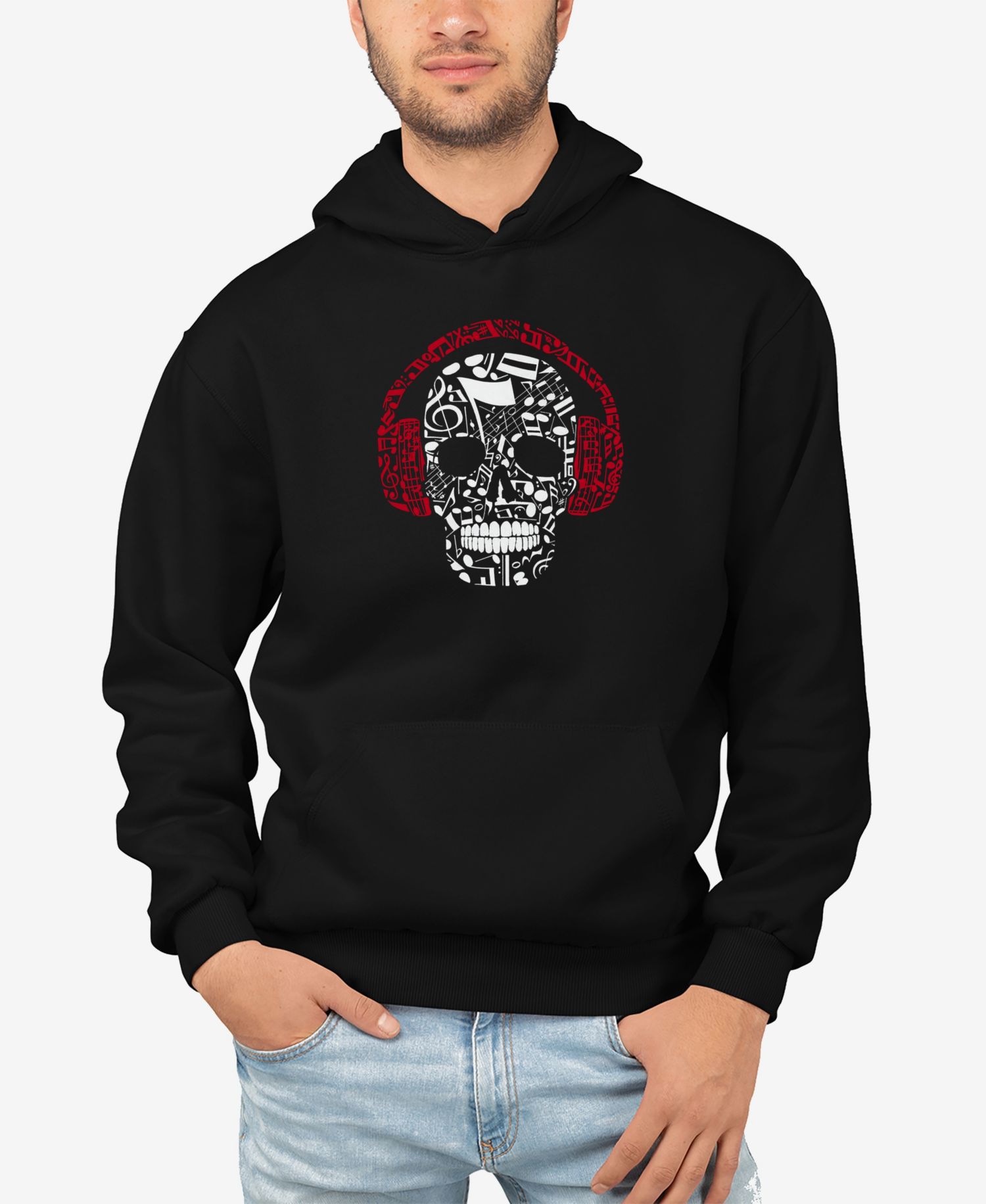 Men's Music Notes Skull Word Art Hooded Sweatshirt