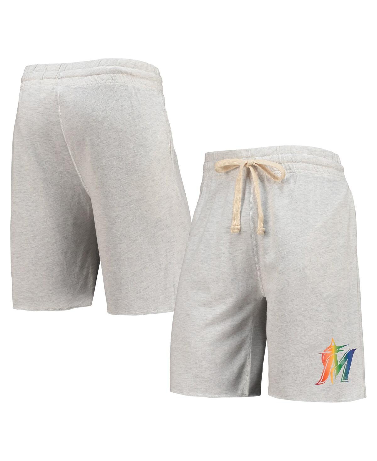 Men's Concepts SportMiami Marlins Mainstream Logo Terry Tri-Blend Shorts - Oatmeal