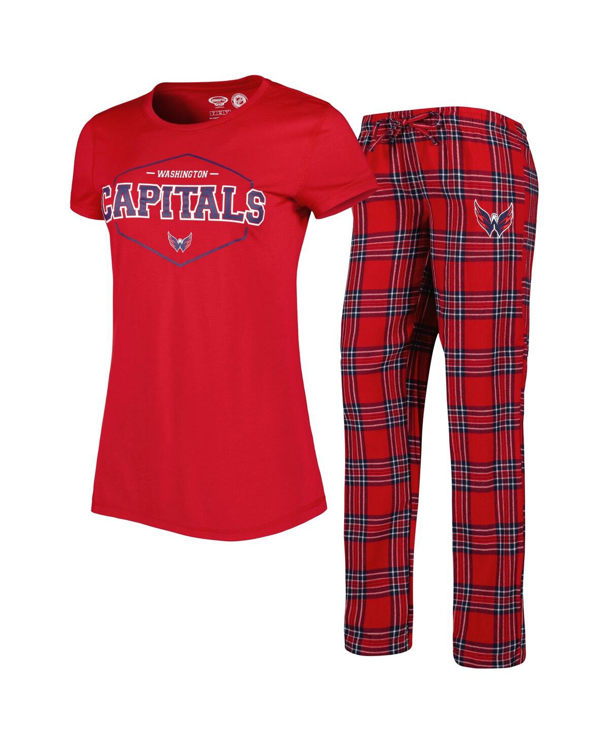 Shop Concepts Sport Women's  Red, Navy Washington Capitals Badge T-shirt And Pants Sleep Set In Red,navy