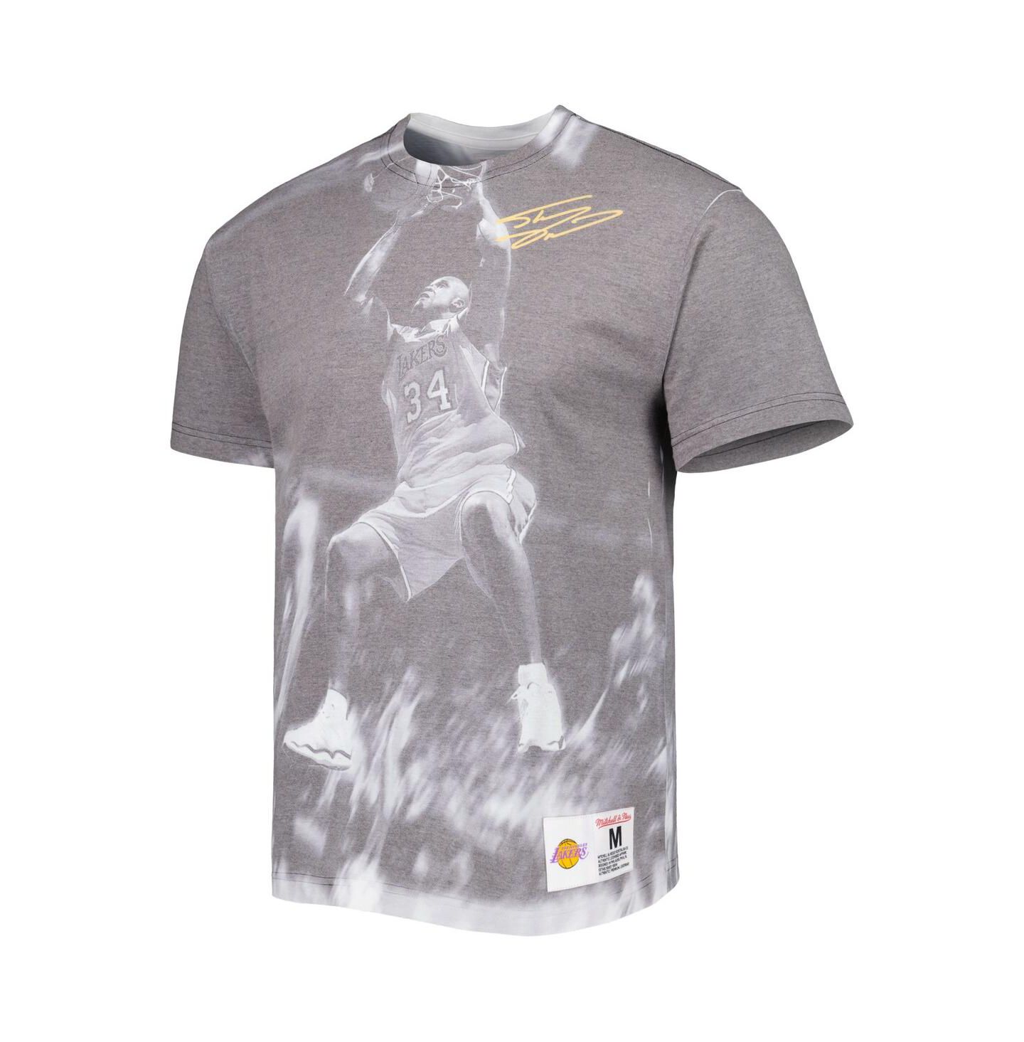 Мужская футболка Mitchell & Ness Shaquille O'Neal Gray Los Angeles Lakers Above The Rim Sublimated — фото 3