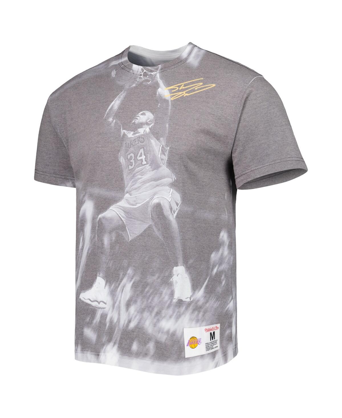 Shop Mitchell & Ness Men's  Shaquille O'neal Gray Los Angeles Lakers Above The Rim Sublimated T-shirt