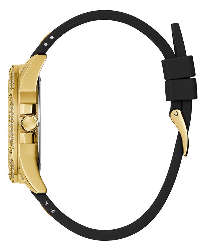 GUESS Women's Gold-Tone Glitz Black Silicone Multi-Function Watch 40mm ...