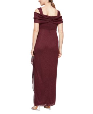 Cold-Shoulder Draped Metallic Petite Gown