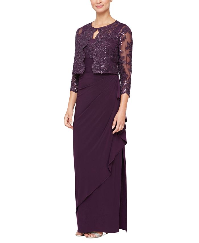 Alex Evenings Petite Empire Waist Embroidered Dress and Jacket