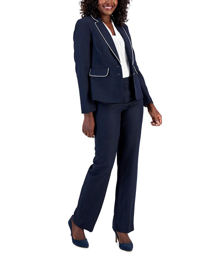 Le Suit Women's Jacquard Two-Button Piped Pantsuit, Regular & Petite ...