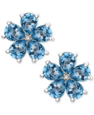 Swiss Blue Topaz (3-1/3 ct. t.w.) & Diamond Accent Flower Stud Earrings in Sterling Silver (Also in Pink Topaz)