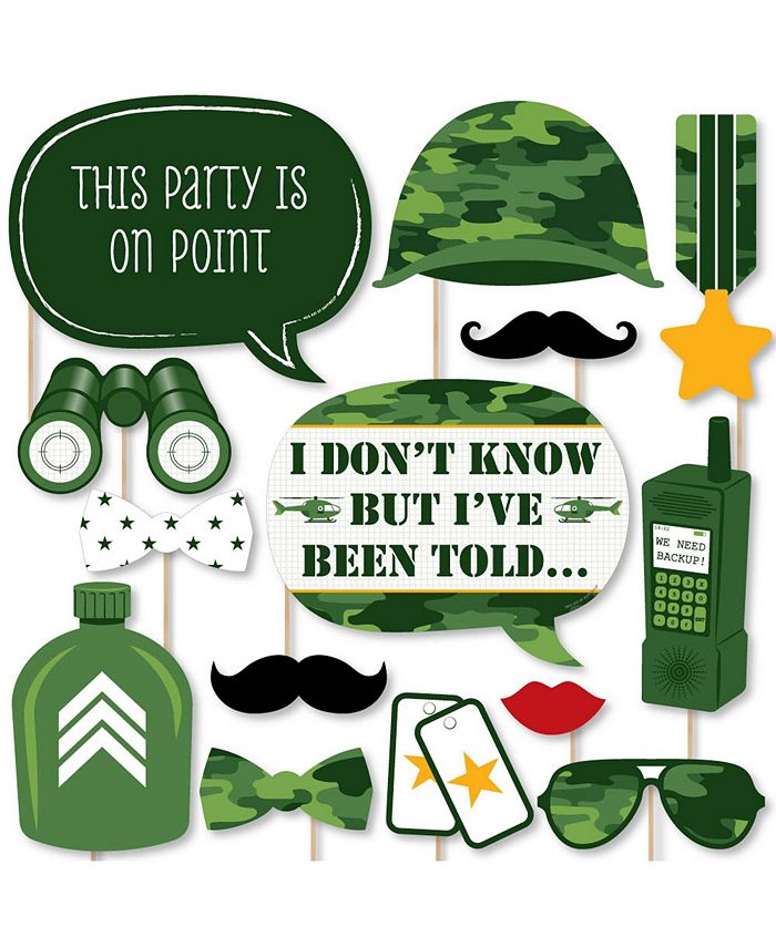 Big Dot Of Happiness Camo Hero Army Military Camouflage Party Photo Booth Props Kit 20 Count 