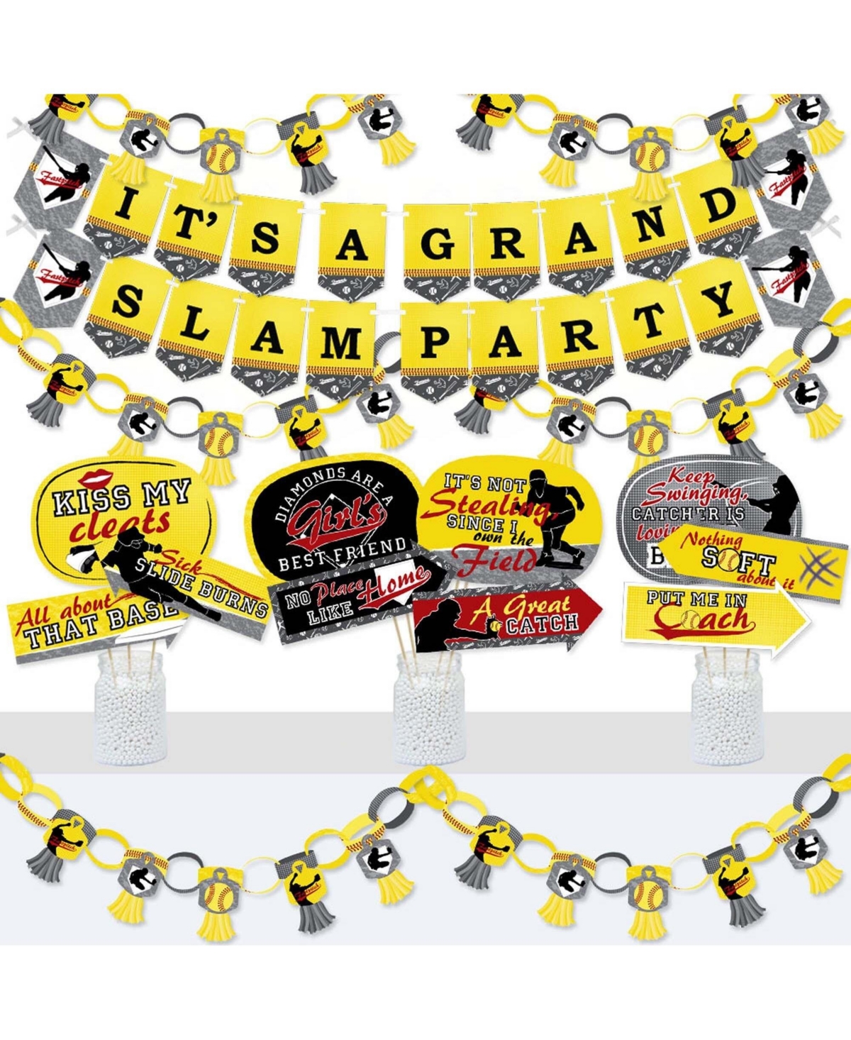 Big Dot of Happiness Grand Slam - Fastpitch Softball - Banner and Photo Booth Decor - Birthday Party or Baby Shower Supplies Kit - Doterrific Bundle