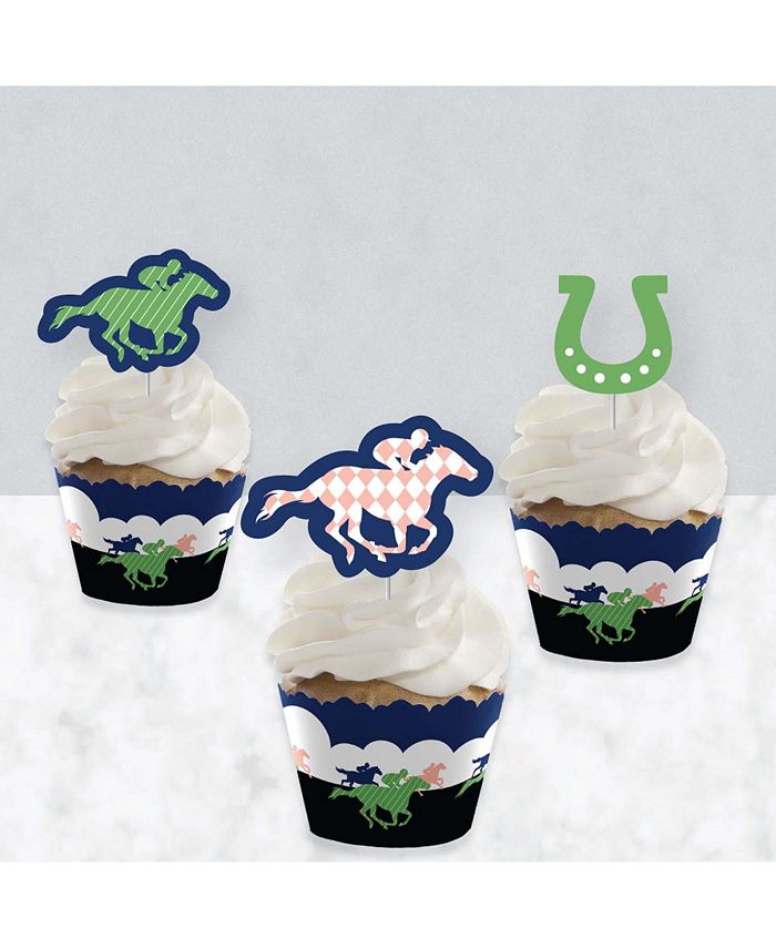 Gyufise 24 Stück Kentucky Derby Cupcake-Topper – Pferd-Motiv Mit Glitzer, Kuchen-Deko Für Geburtstage, Mottopartys, 6,5–6,6 Cm Breit