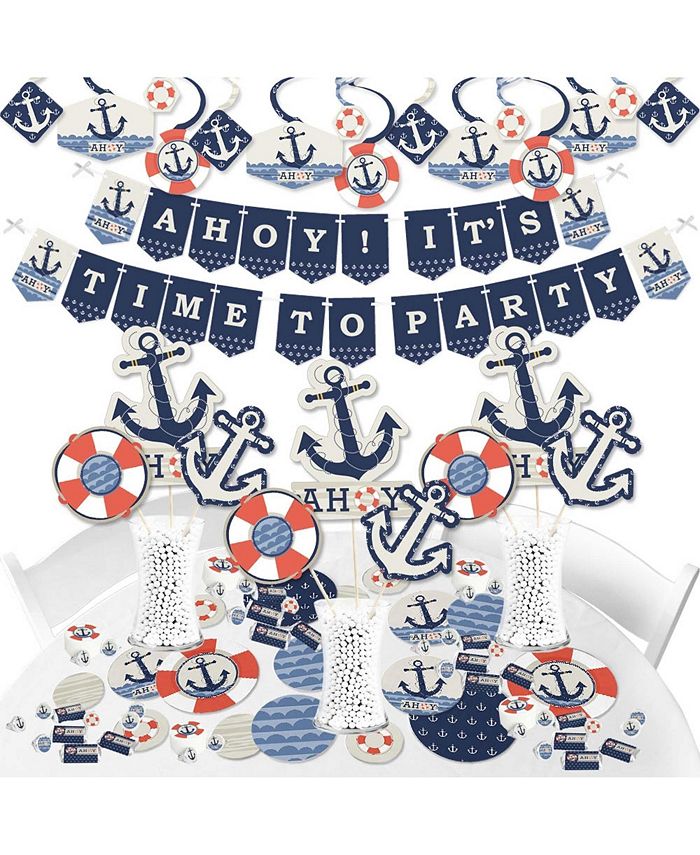 Ahoy Baby Banner - Nautical Themed Baby Shower Decor With Blue Glitter For Gender Reveal Parties