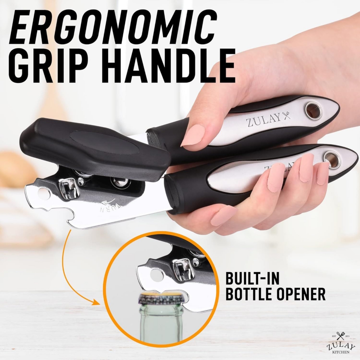 Zulay Kitchen Soft Edge Can Opener With Stainless Steel Blades and Large Turn Knob