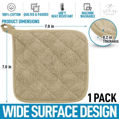 Cotton Pot Holder 7x7 Inch Heat Resistant Quilted Terry Cloth (1 Pack)
