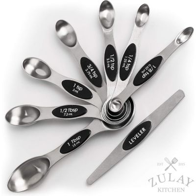 8 Piece Set Premium Stainless Steel Magnetic Measuring Spoons with Leveler