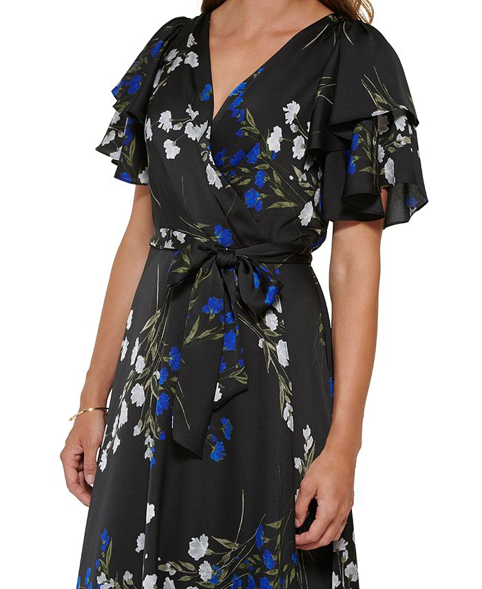 DKNY Petite VNeck ShortSleeve Ruffled Midi Dress Macy's