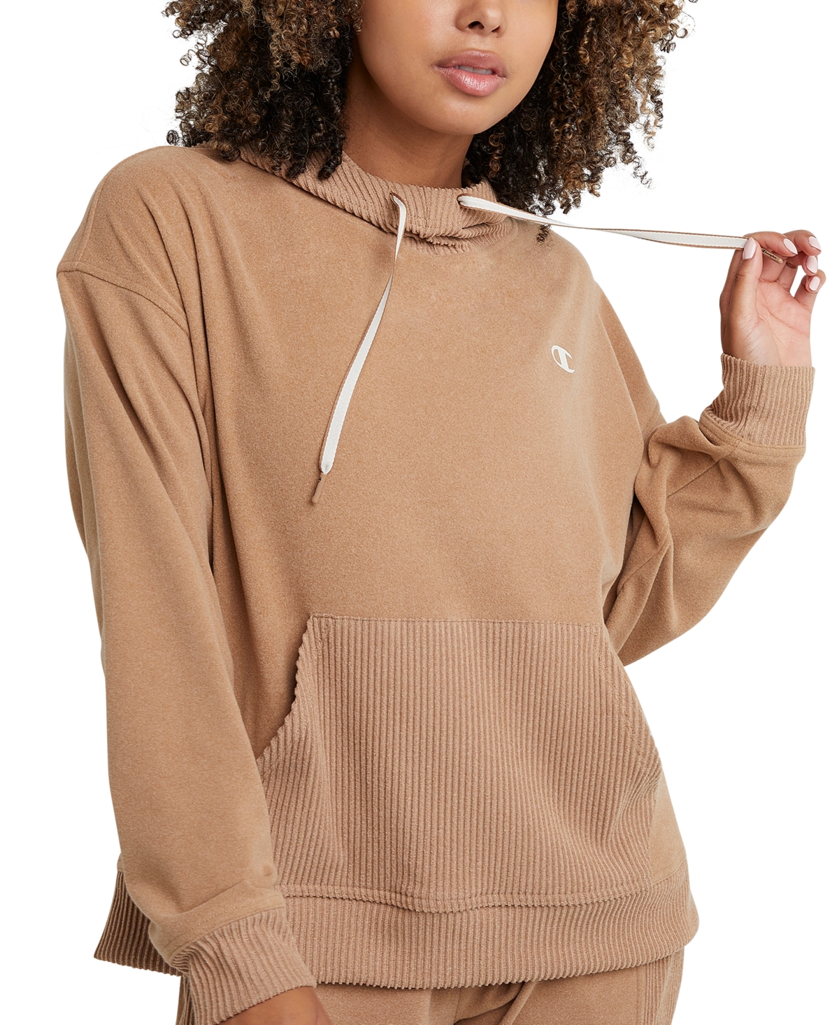 Champion Women's Soft Touch Ribbed Mix Hoodie In Simply Nude Heather