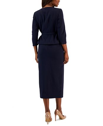 Le Suit Women's Belted Jacket 3/4-Sleeve Skirt Suit - Macy's
