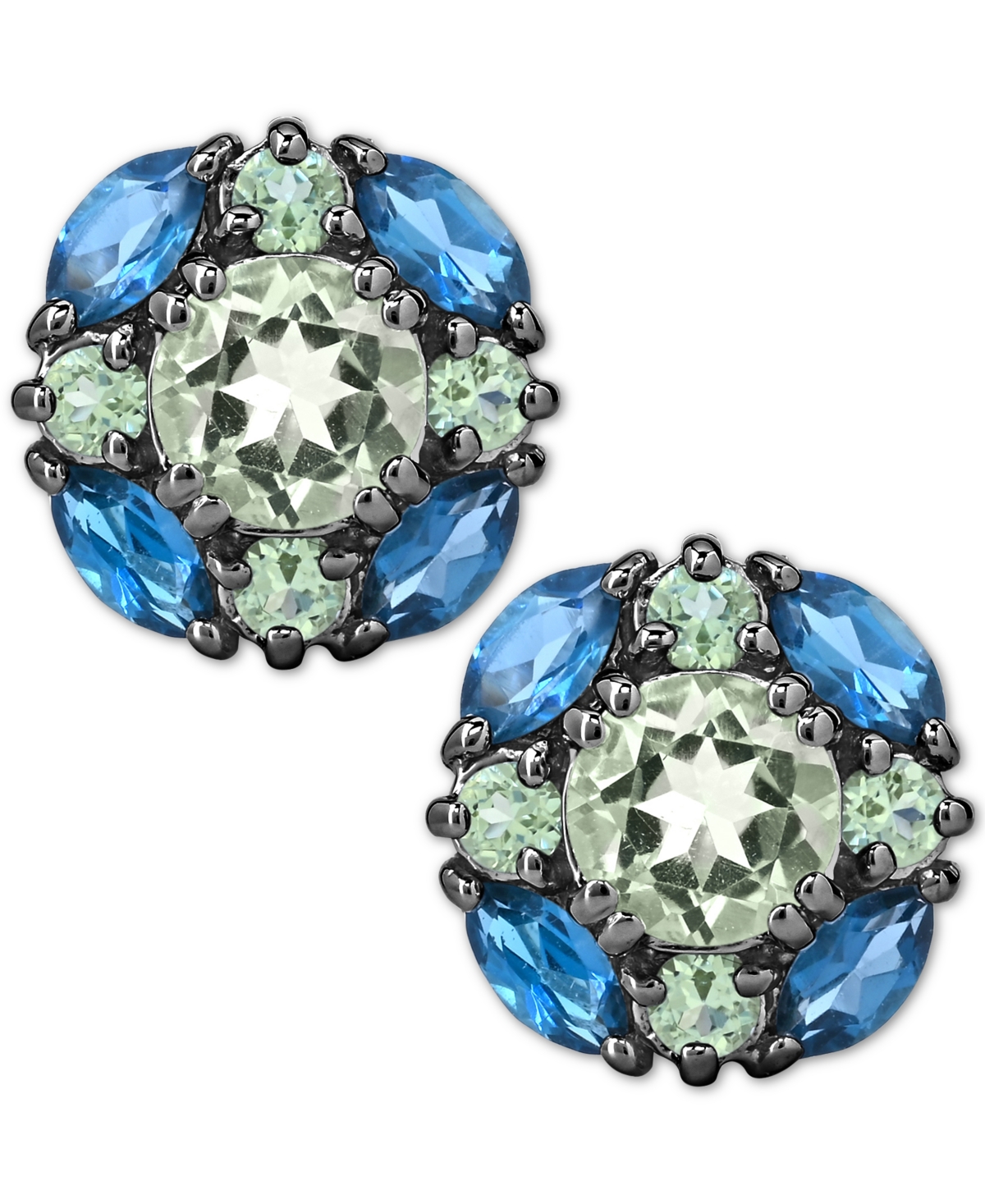 Multi-Gemstone Cluster Stud Earrings (3-1/3 ct. t.w.) in Sterling Silver - Multi-Gemstone