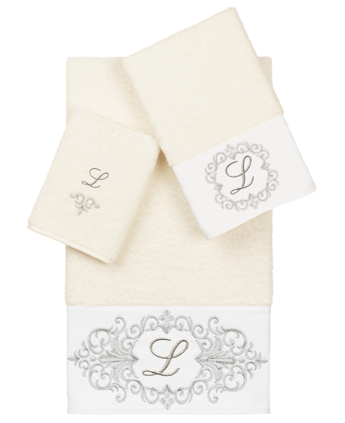 Linum Home Textiles Turkish Cotton Monica Embellished Towel 3 Piece Set In Ivory,cream