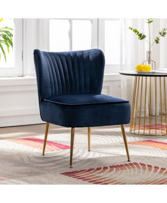 22" Wide Upholstered Tufted Velvet Accent Chair With Metal Leg