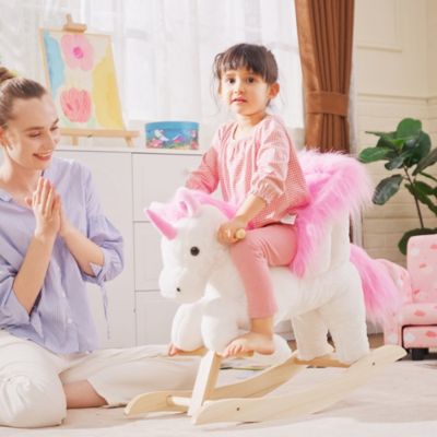 Kids Rocking Chair with Sound, Wood Base Seat, Unicorn