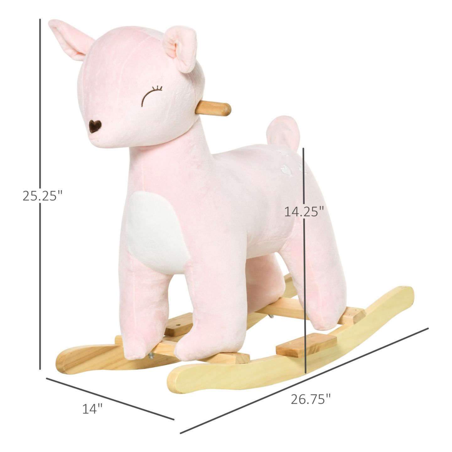 Детская мягкая игрушка Qaba Plush Deer Rocking Horse with Realistic Sounds, 26.75"L x 14"W x 25.25"H, 99 lbs Capacity, Ages 3+ — фото 9