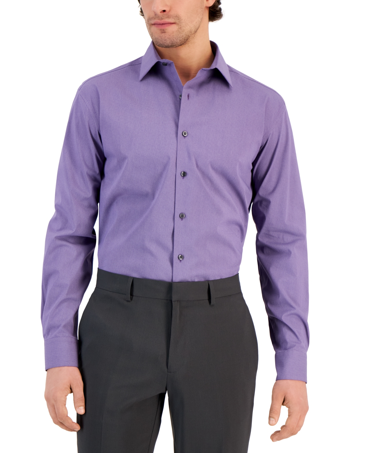 Alfani Men's Regular Fit Stain Resistant Micro-dot Dress Shirt, Created For Macy's In Purple