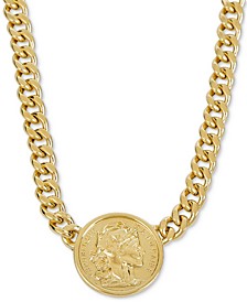 Coin Curb Link 18" Pendant Necklace in 14k Gold-Plated Sterling Silver