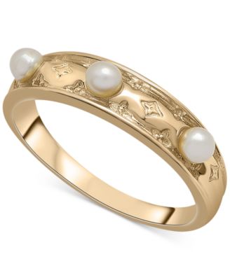 Macy's - Cultured Freshwater Pearl (3mm) Engraved Band in 14k Gold-Plated Sterling Silver