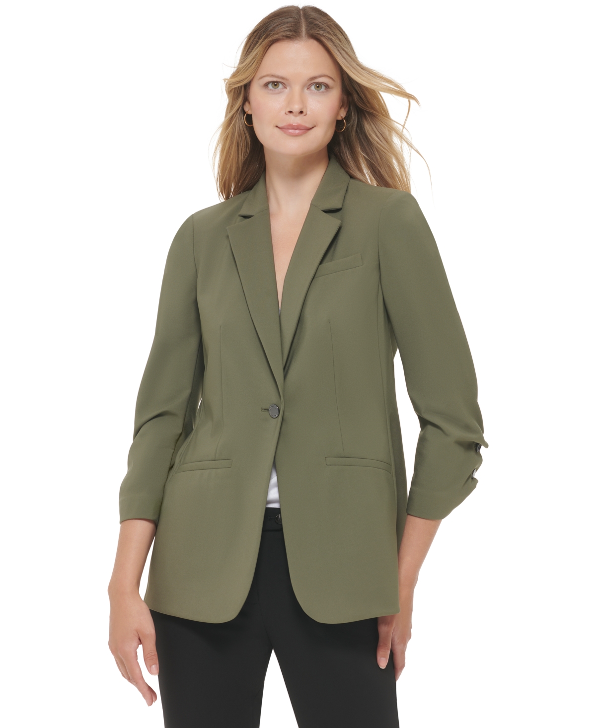 Calvin Klein Women's Infinite Stretch 3/4 Sleeve One Button Blazer