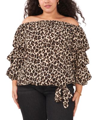 Vince Camuto Plus Size Leopard-Print Off-The-Shoulder Top - Macy's