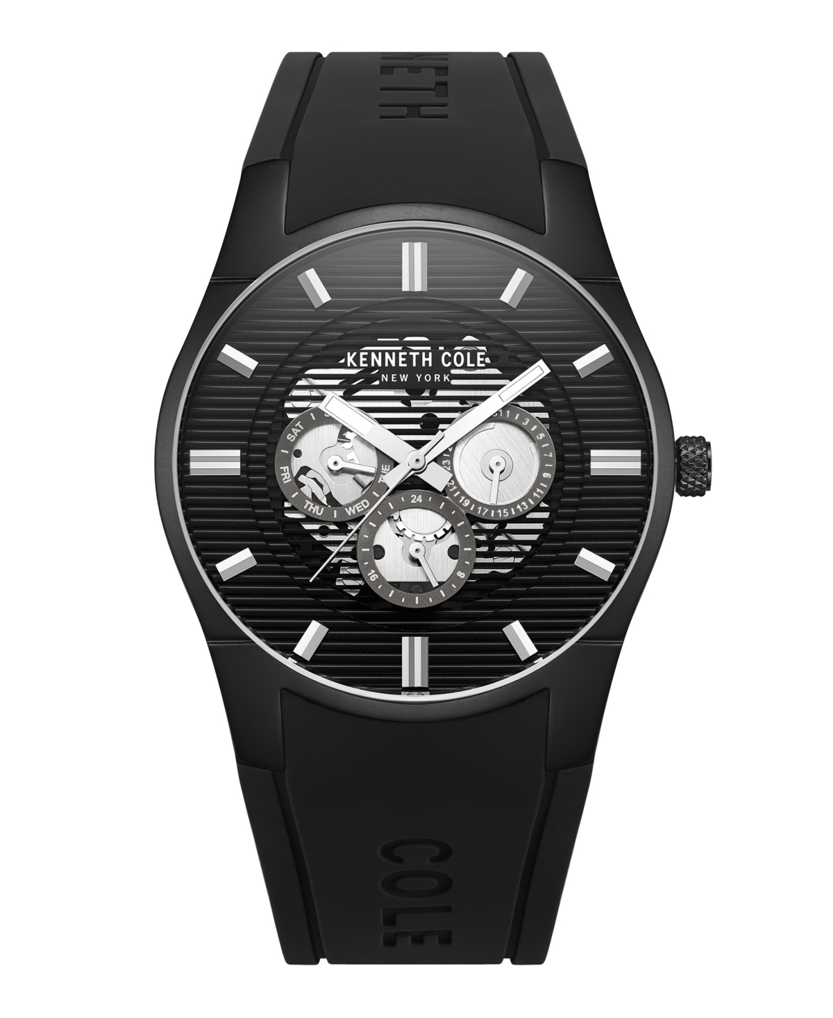 Kenneth Cole New York Men's Multi-function Black Silicone Strap Watch 42mm