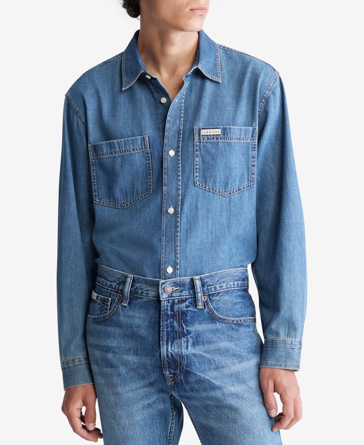 Calvin Klein Men's Classic Denim Long-sleeve Shirt In Ck Vintage Indigo