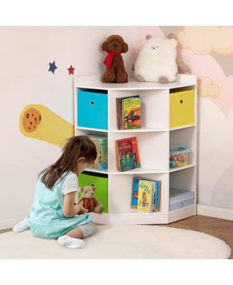 Kids Storage Organizer for Small Bedrooms, Corner Shelf, White
