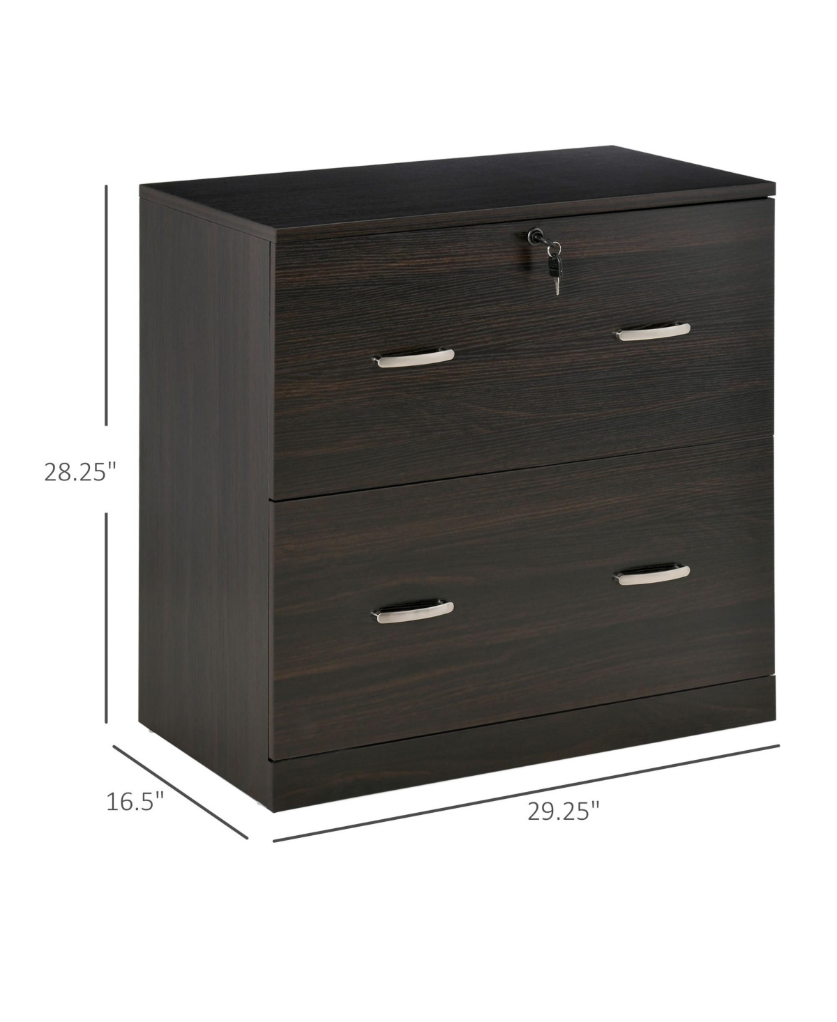 Vinsetto Office File Cabinet w/2 Drawers, Lock & Keys for A4 Papers, Walnut